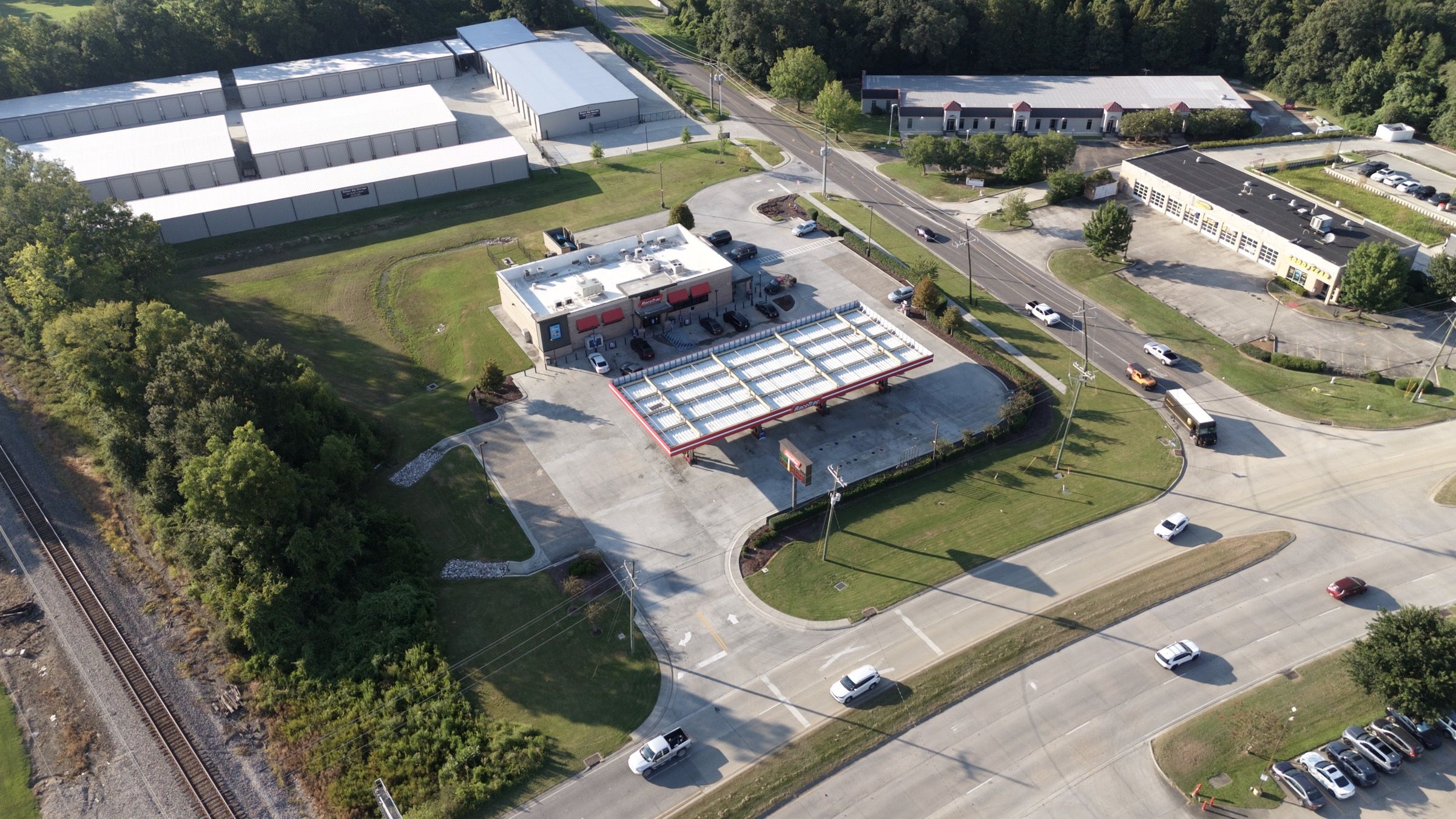 RaceTrac, aerial view across the lot toward the highway frontage